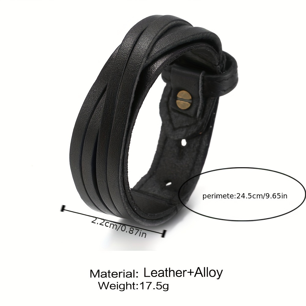 Men's Leather Wide Cuff Bracelet Handcrafted Layer